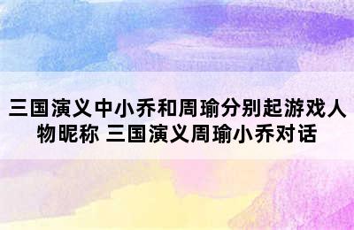 三国演义中小乔和周瑜分别起游戏人物昵称 三国演义周瑜小乔对话